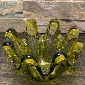 ART GLASS | Green Glass Pulled Trinket Bowl